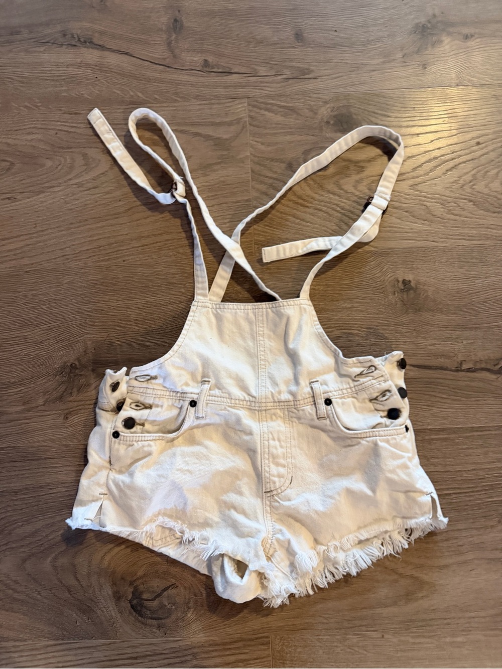 Womens White Denim Short Overalls - Casual Summer One-Piece